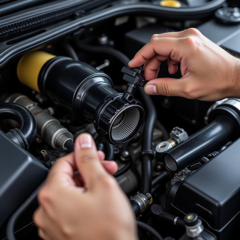 Mechanic Checking Car Air Intake System