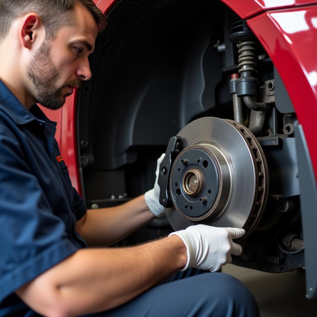 Mechanic Checking Car Brakes