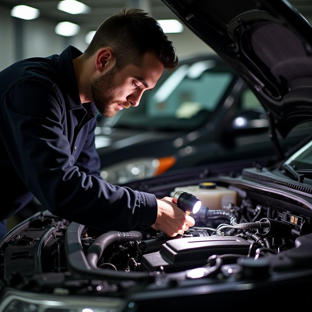 Mechanic Checking Car Engine