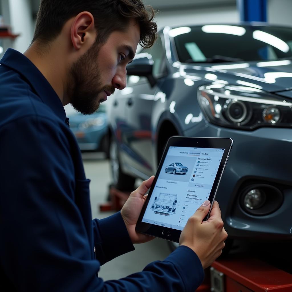 Mechanic Checking Car Using Digital Tablet