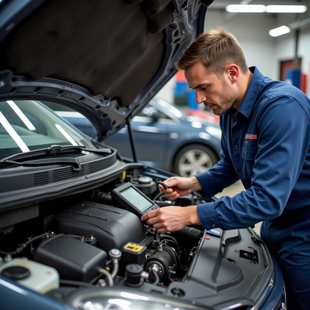 Mechanic Inspecting Car Engine for Oil Dilution Issues