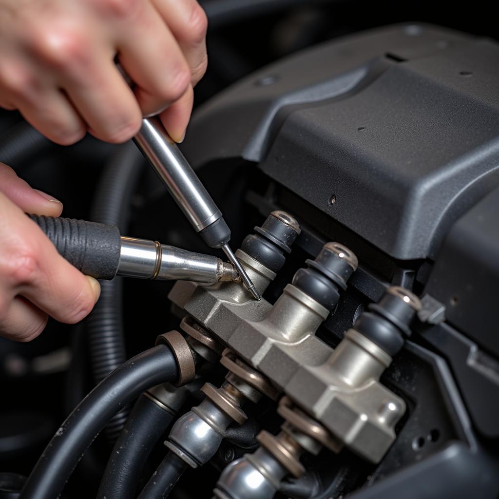 Mechanic Checking Fuel Injector