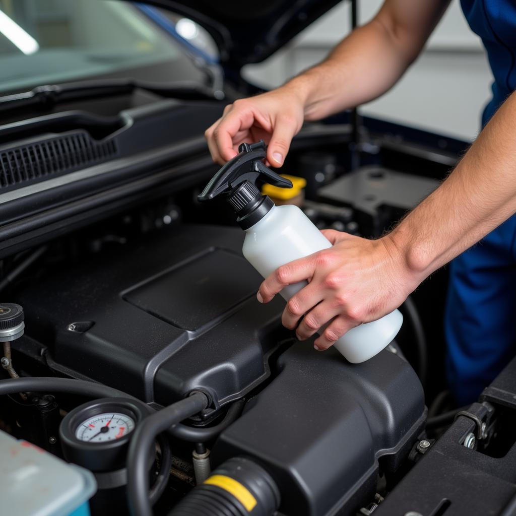 Mechanic checking car engine oil