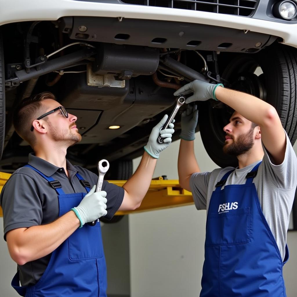 Mechanic demonstrating the oil change procedure in a car maintenance class