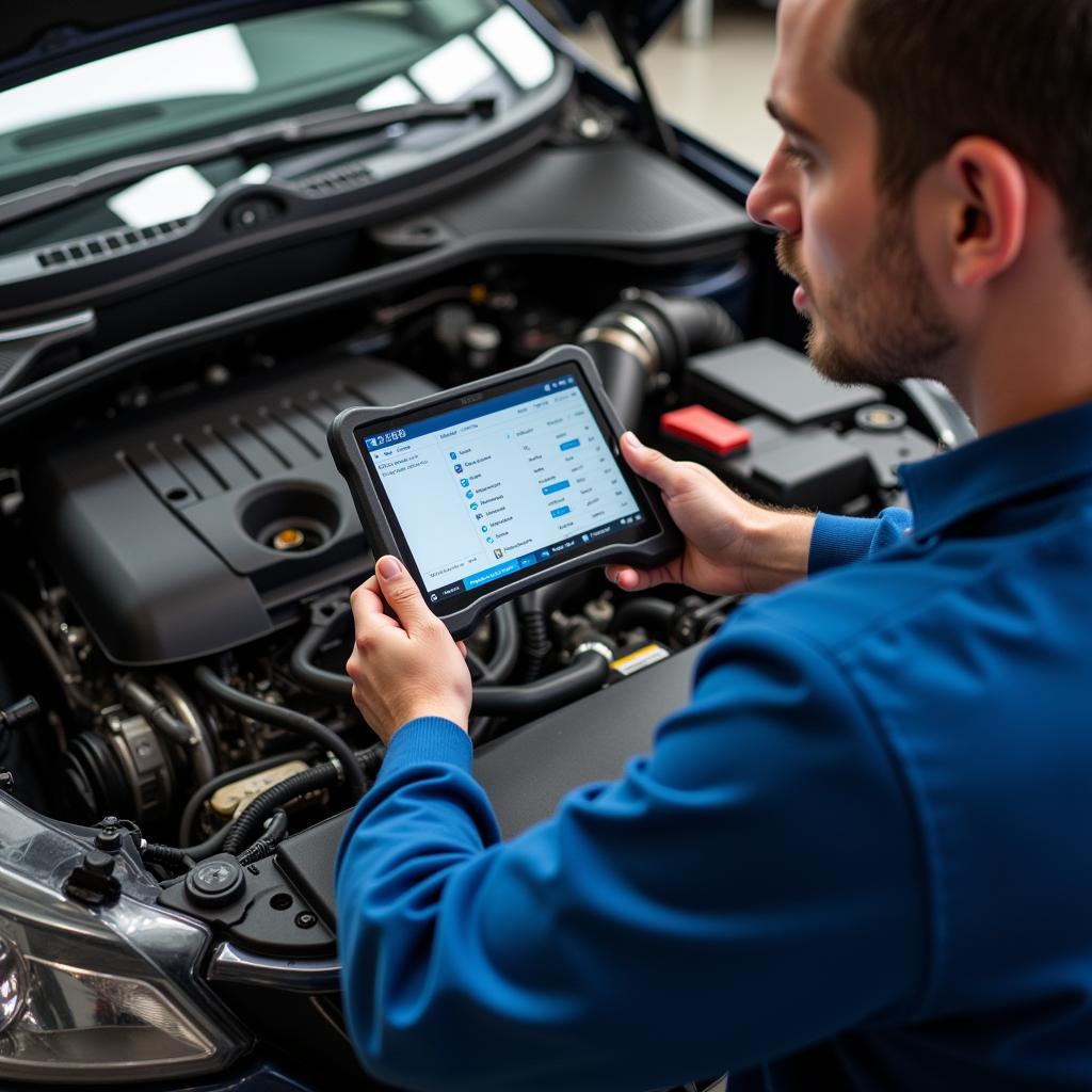 Mechanic diagnosing a car problem