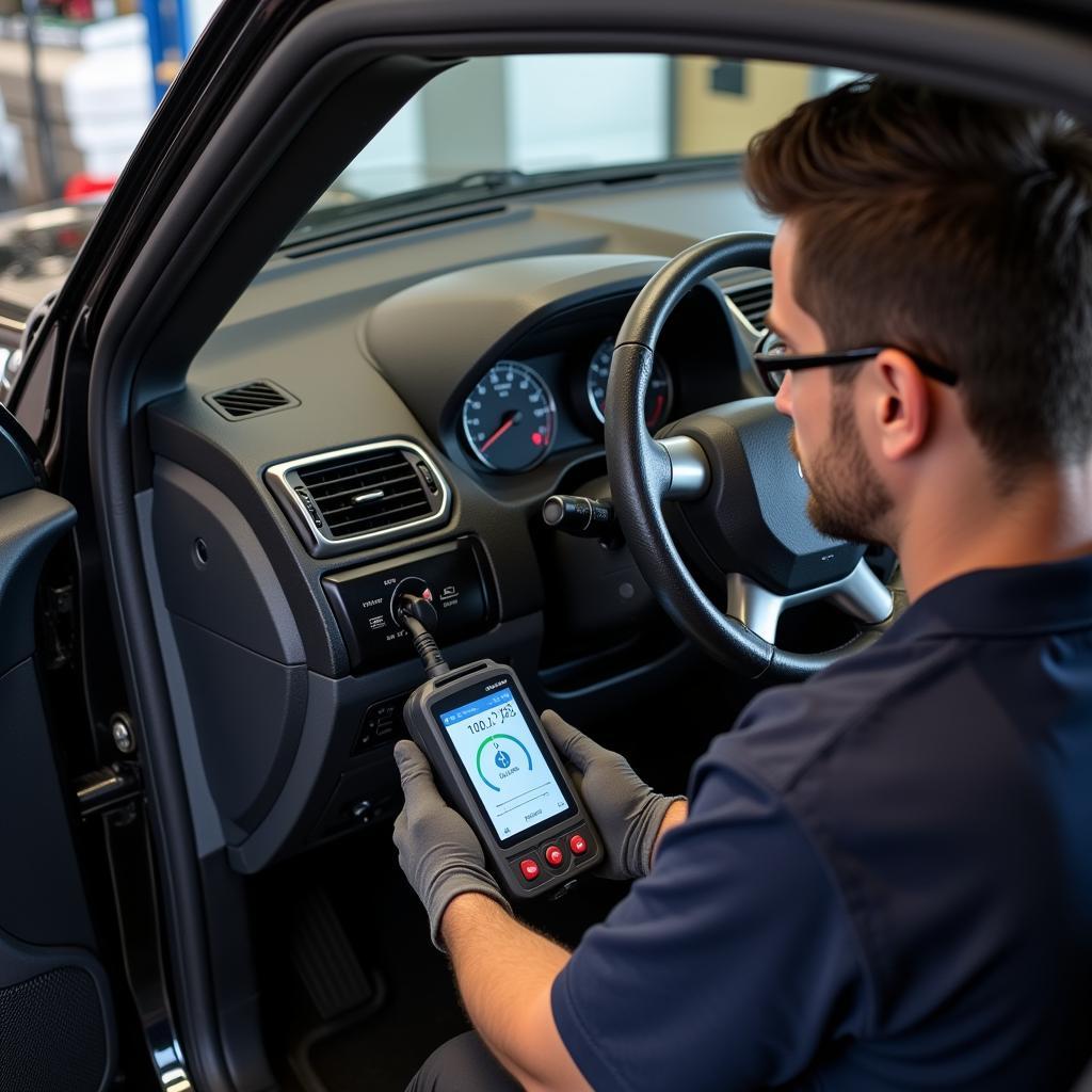 Mechanic Diagnosing Car AC Issues