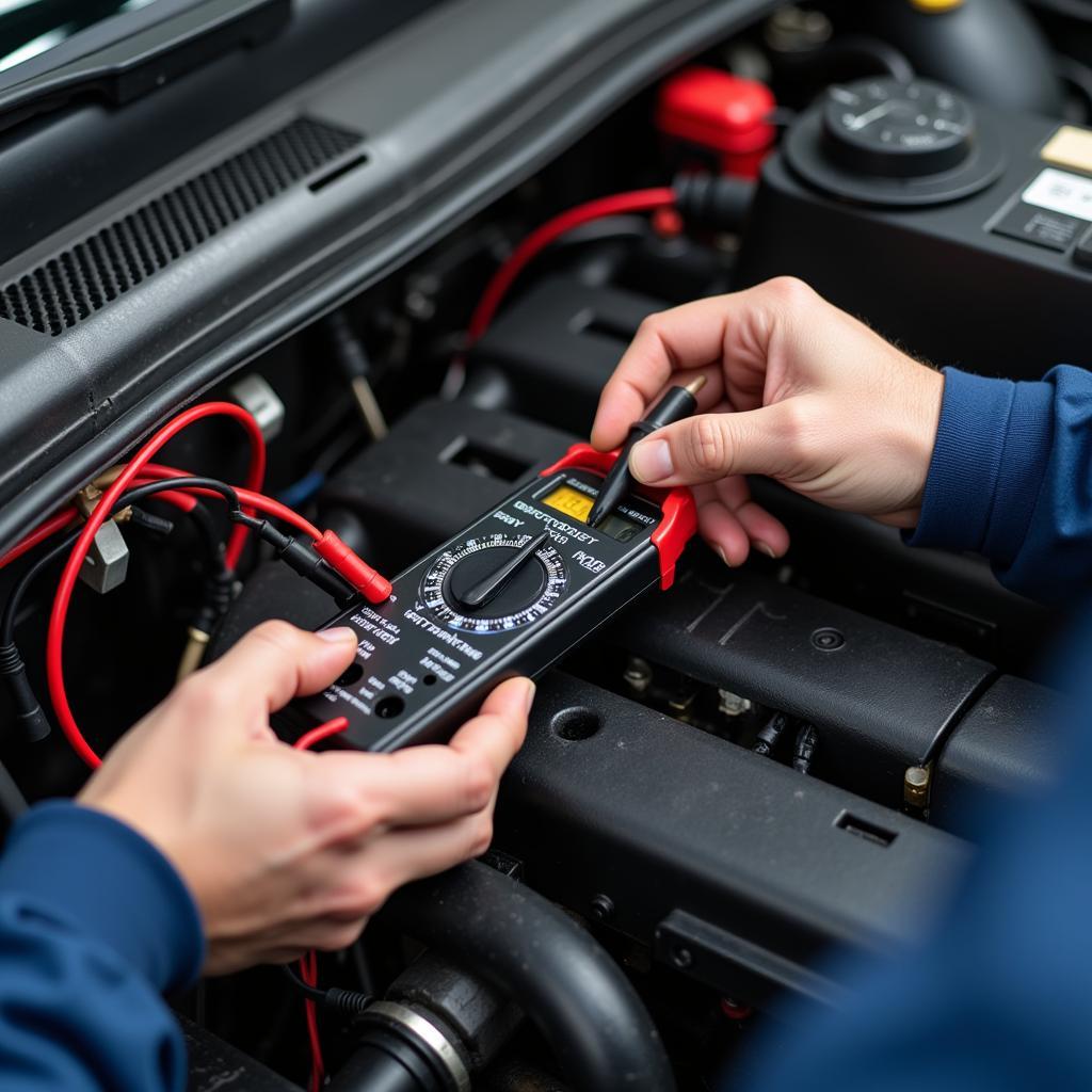 Mechanic Diagnosing Car Electrical Problem