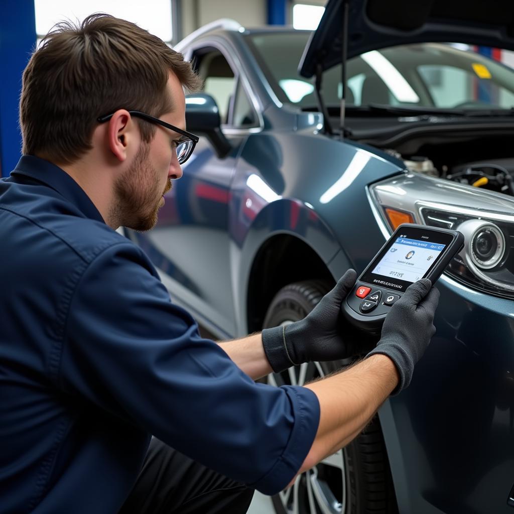 Mechanic Diagnosing Car Electrical Problem