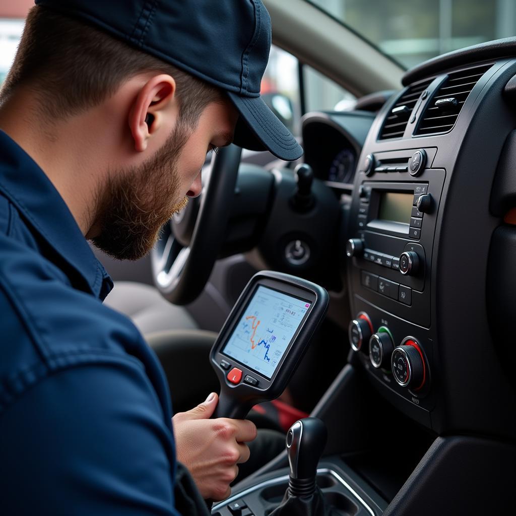 Mechanic Diagnosing Car Heater Issue