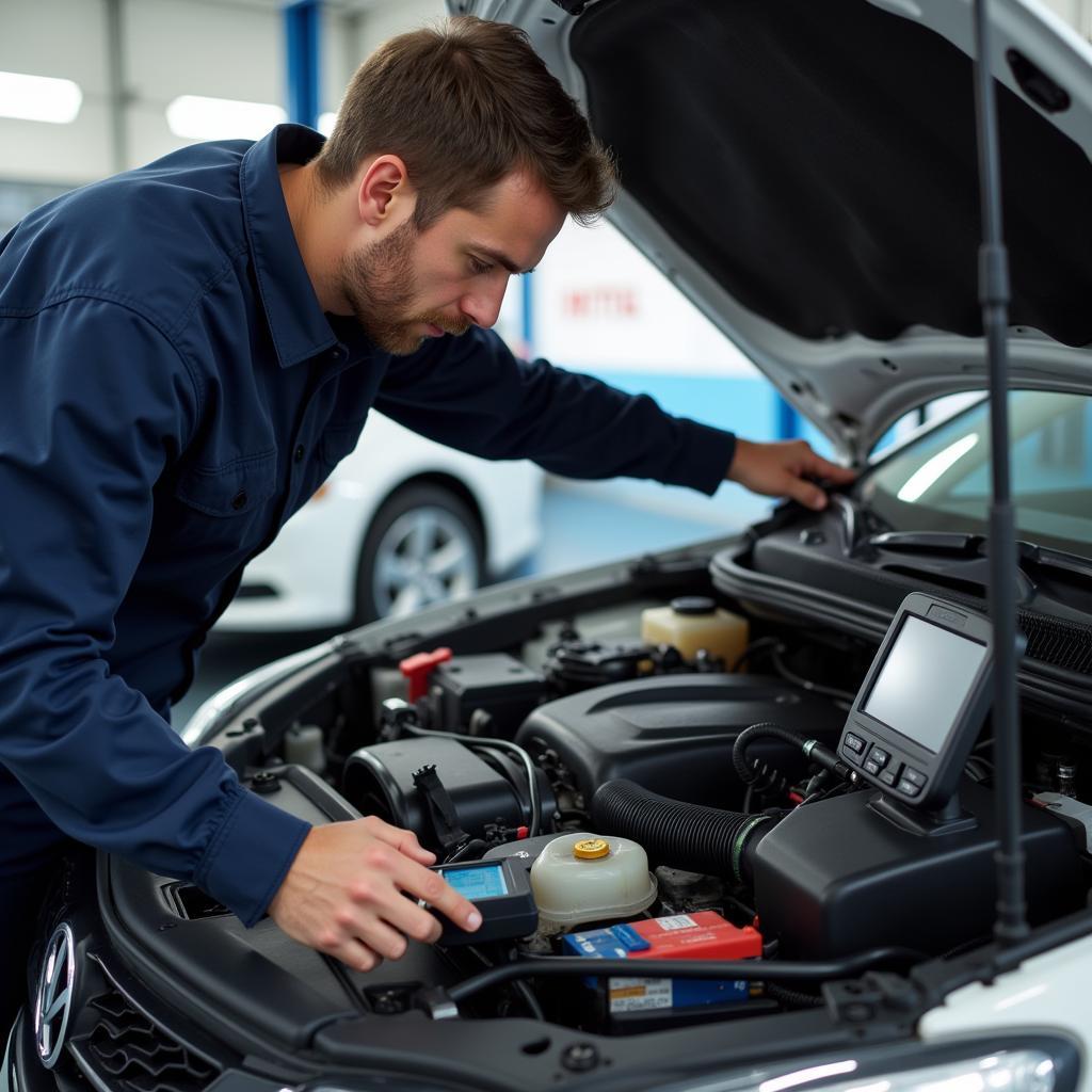 Mechanic Diagnosing a Car Problem