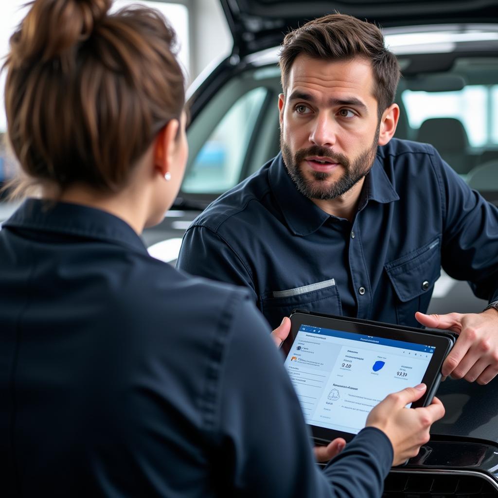 Mechanic Discussing Car Modifications with Owner