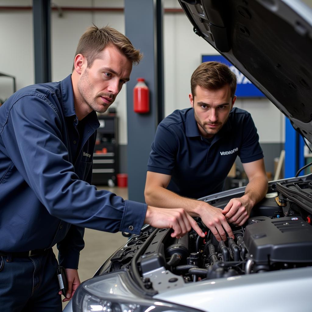 Mechanic Explaining Car Issue to Customer