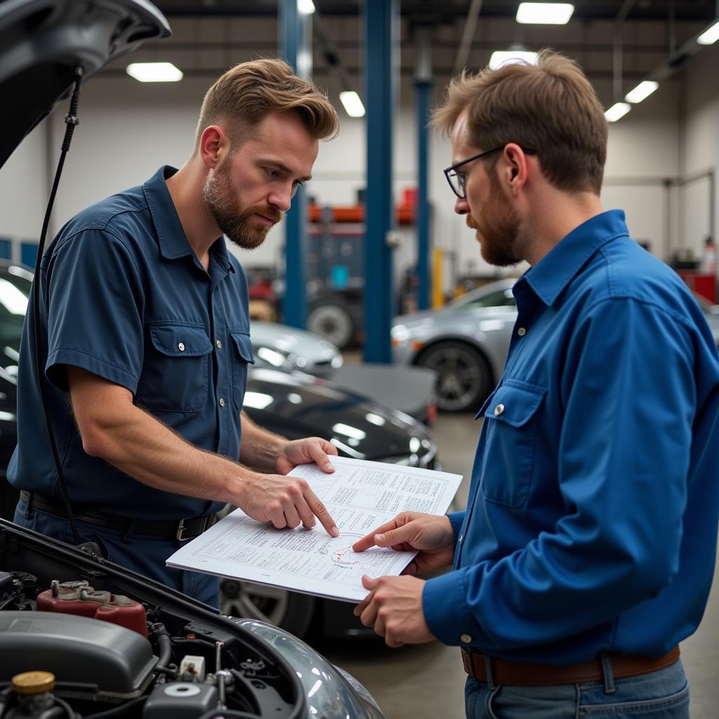 Mechanic Explaining Car Issue to Customer