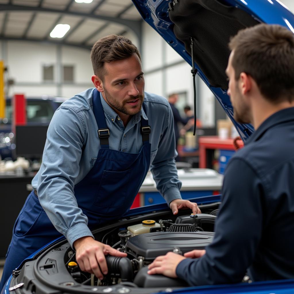 Mechanic Explaining Car Issues to Customer