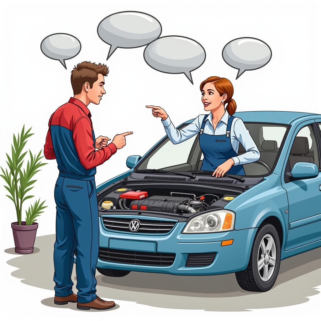 A mechanic explaining necessary car maintenance to a car owner