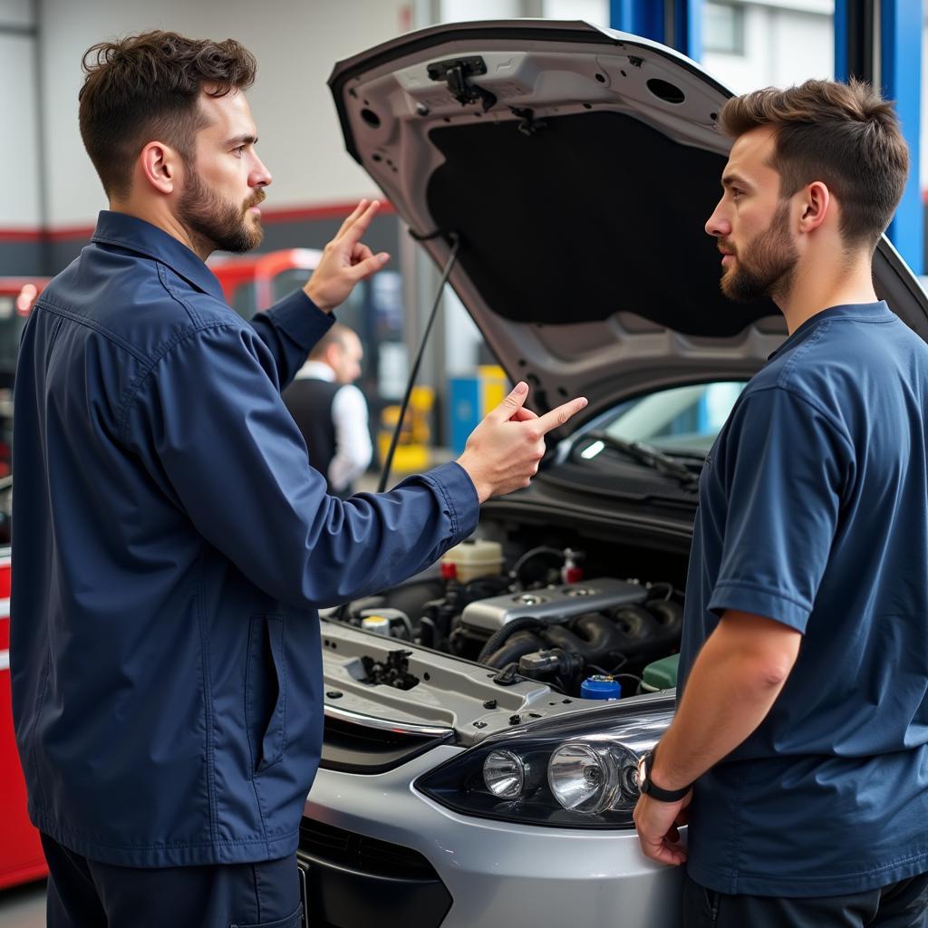 Mechanic Explaining Car Repair to Customer