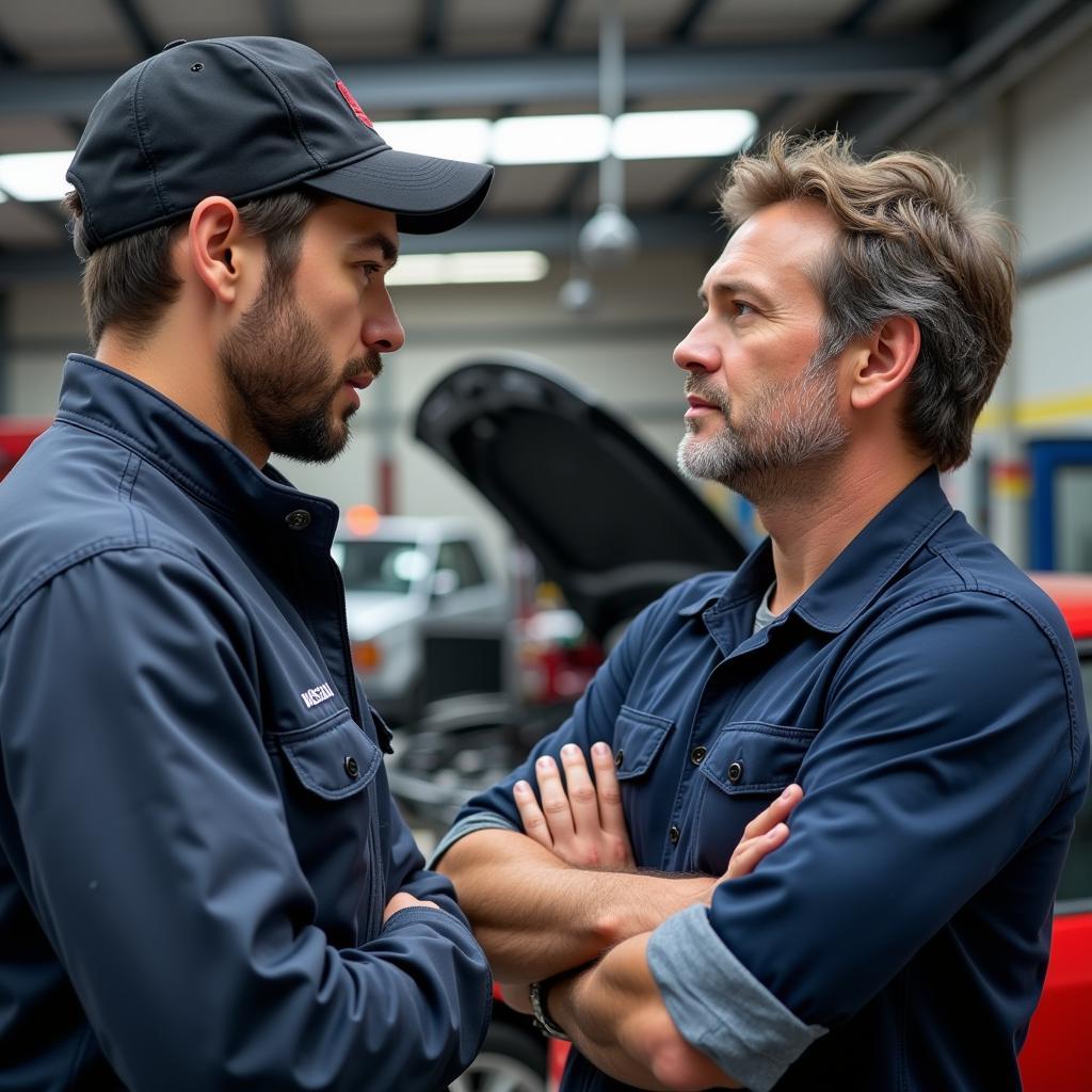 Mechanic Explaining Car Repair to Customer