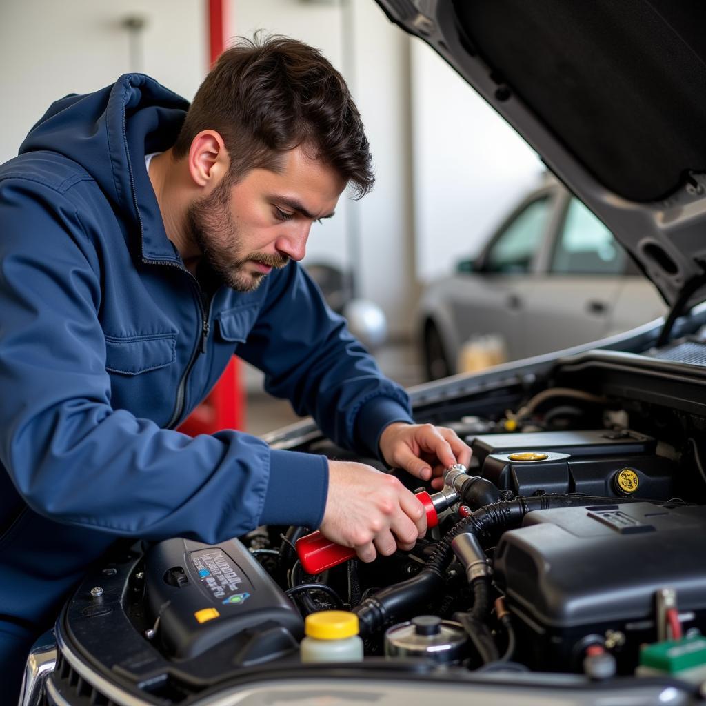 Mechanic Fixing Car AC System