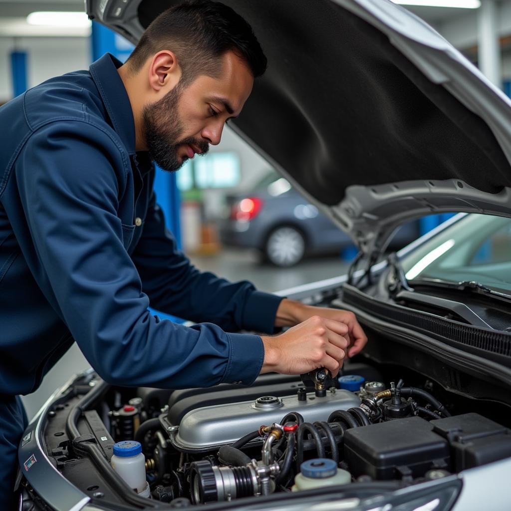 Mechanic Fixing Car Engine