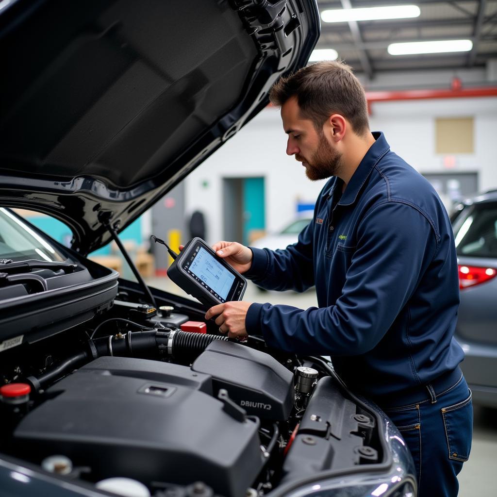 Mechanic inspecting a car for mechanical issues