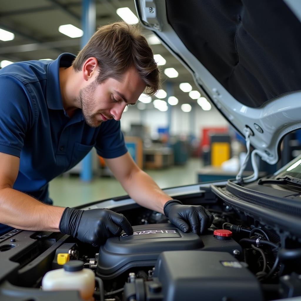 Mechanic Inspecting Car Engine