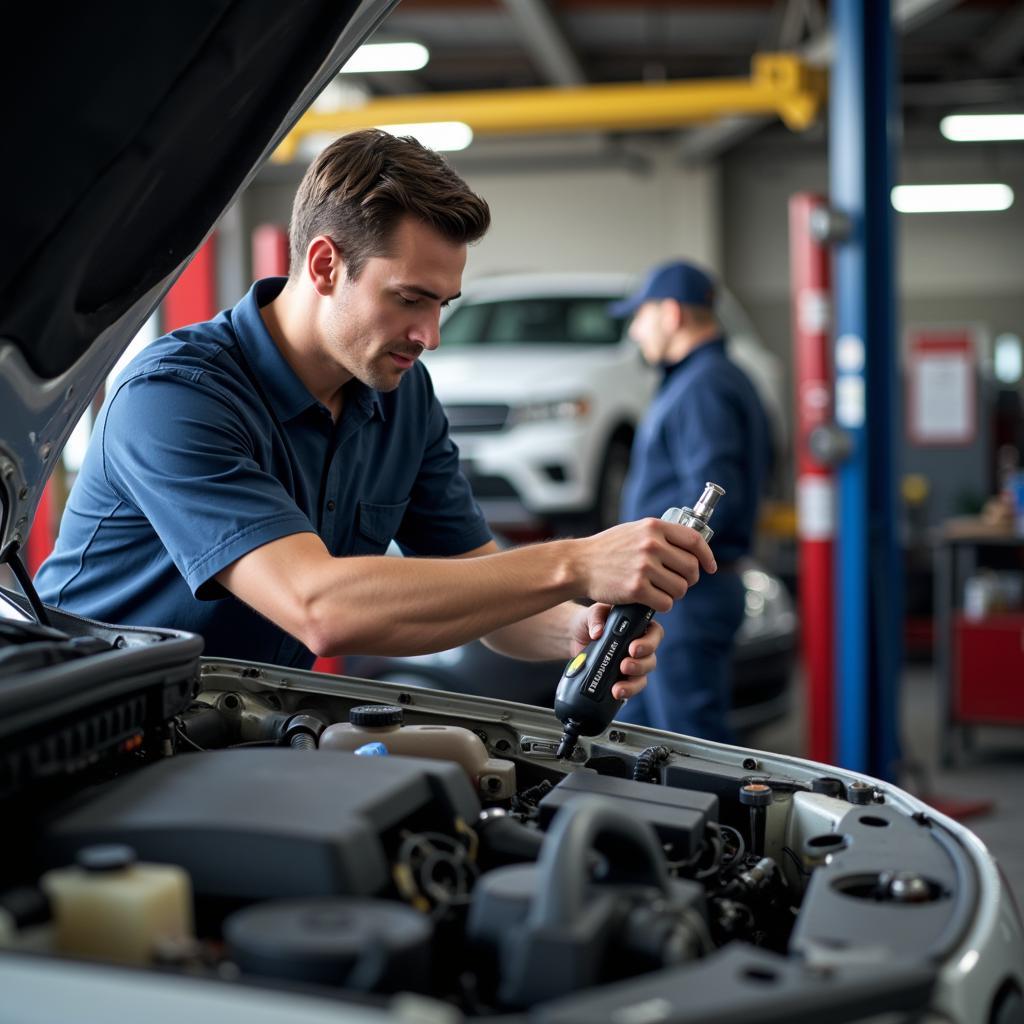 Mechanic Inspecting Car AC in Lexington