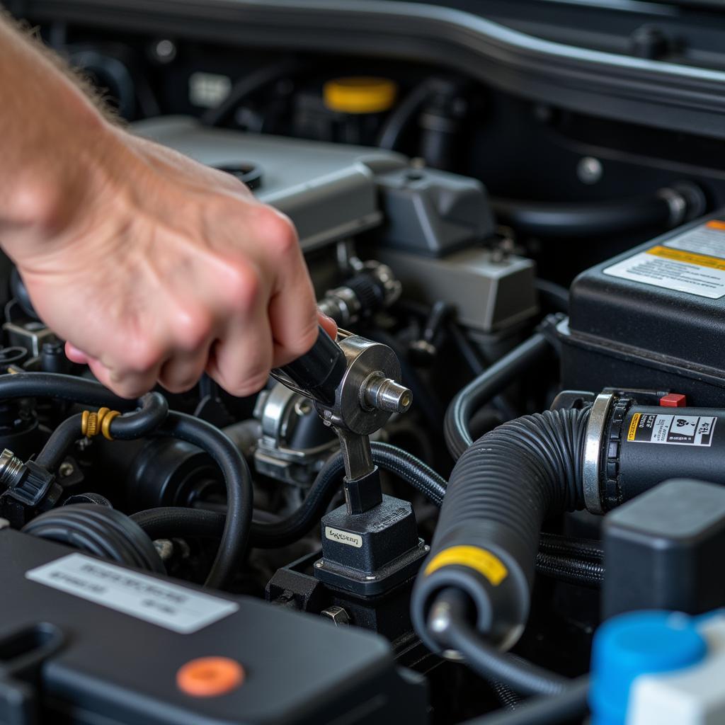 Mechanic Inspecting Car AC System