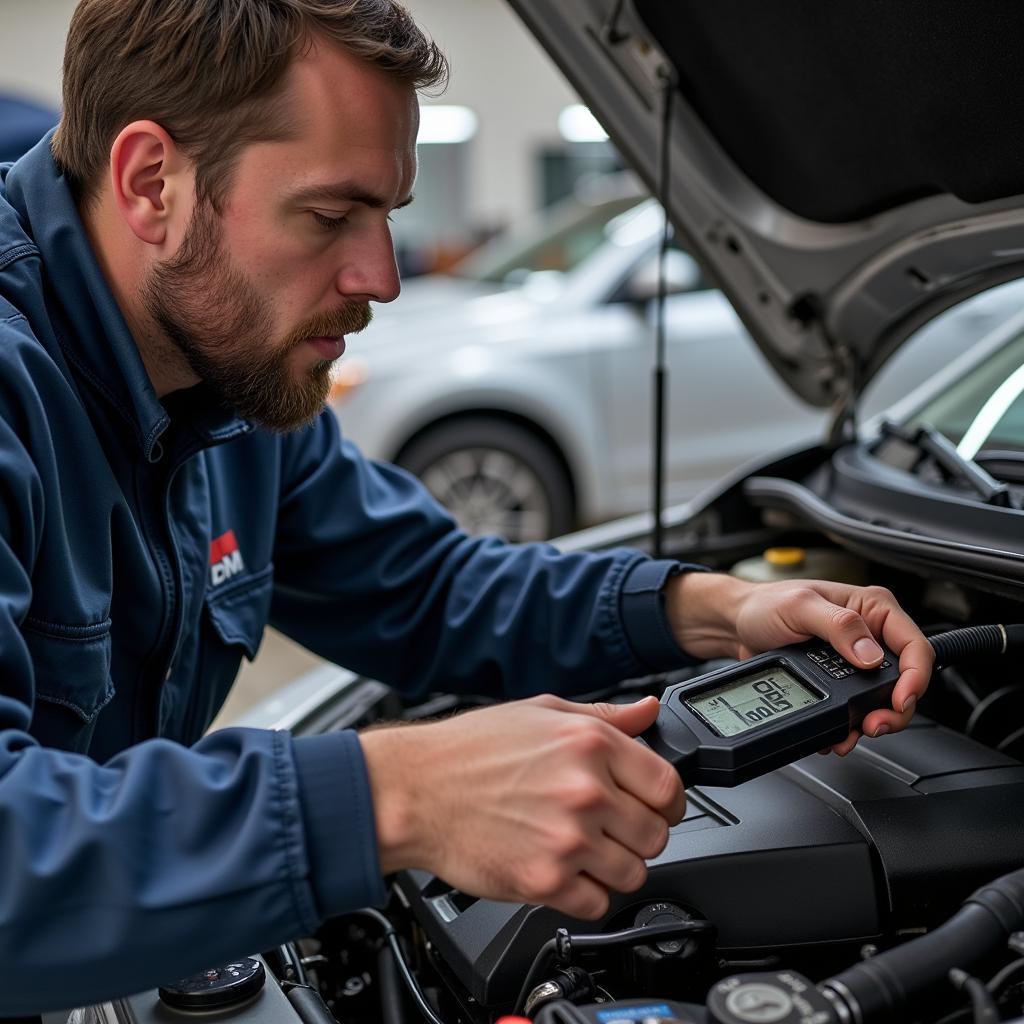 Mechanic Inspecting a Car's AC System