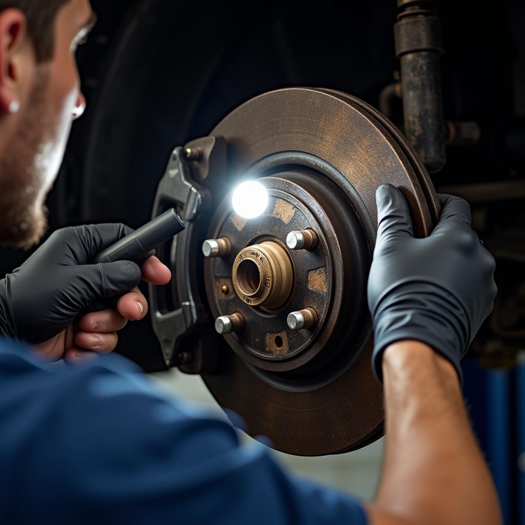 Mechanic Inspecting Car Brake System