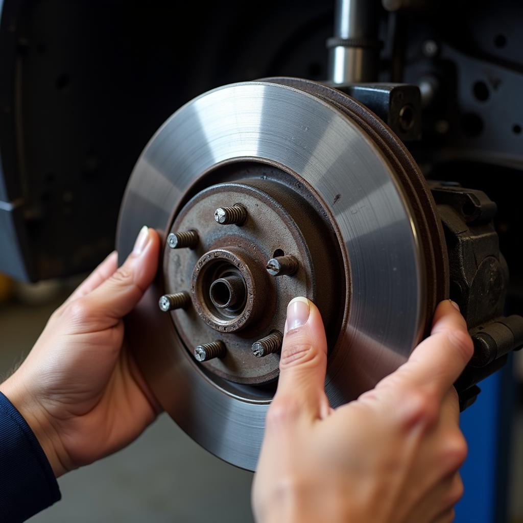 Mechanic Inspecting Car Brakes