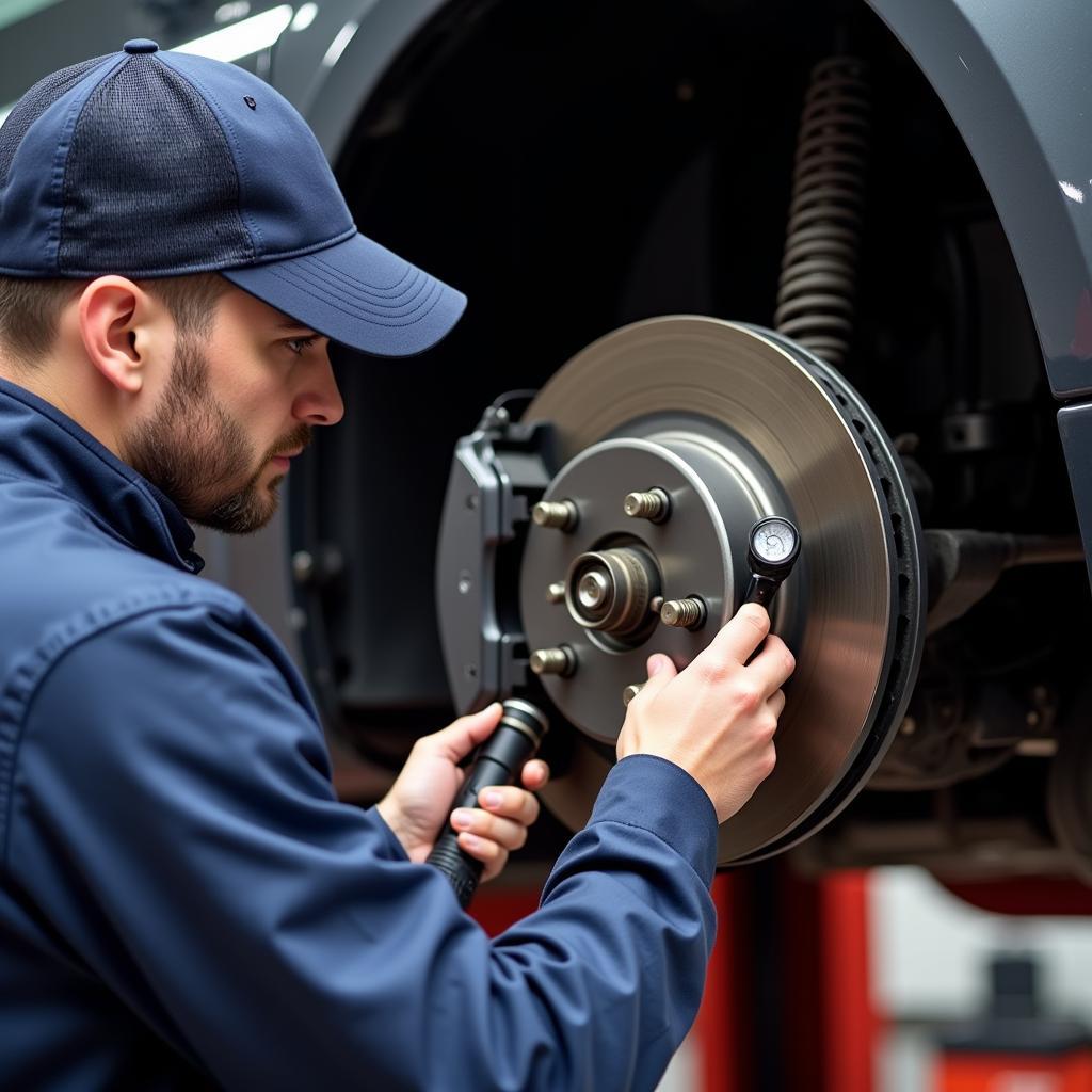 Mechanic Inspecting Car Brakes