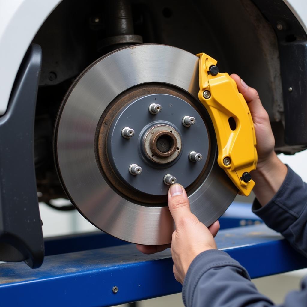 Mechanic Inspecting Car Brakes