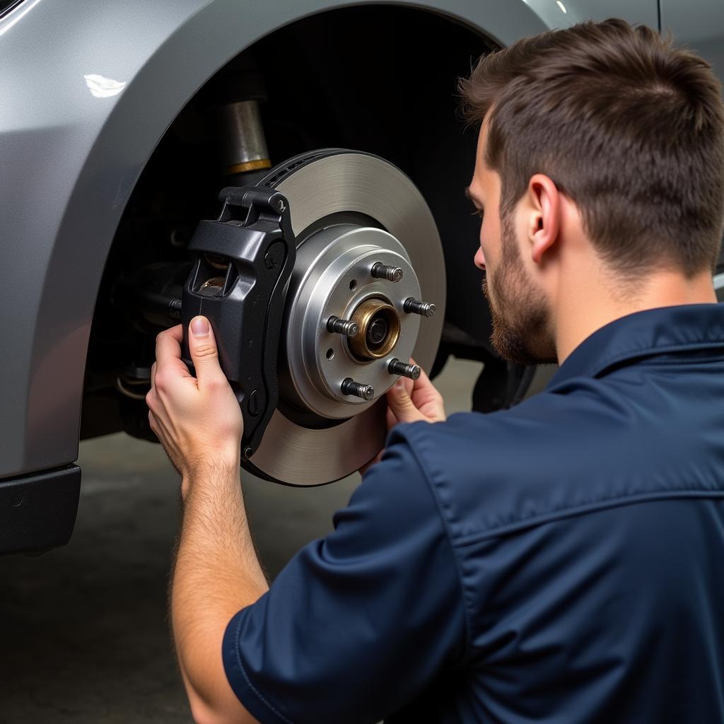 Mechanic Inspecting Car Brakes