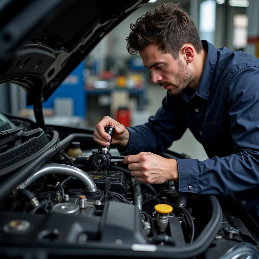 Mechanic Inspecting Car Cooling System