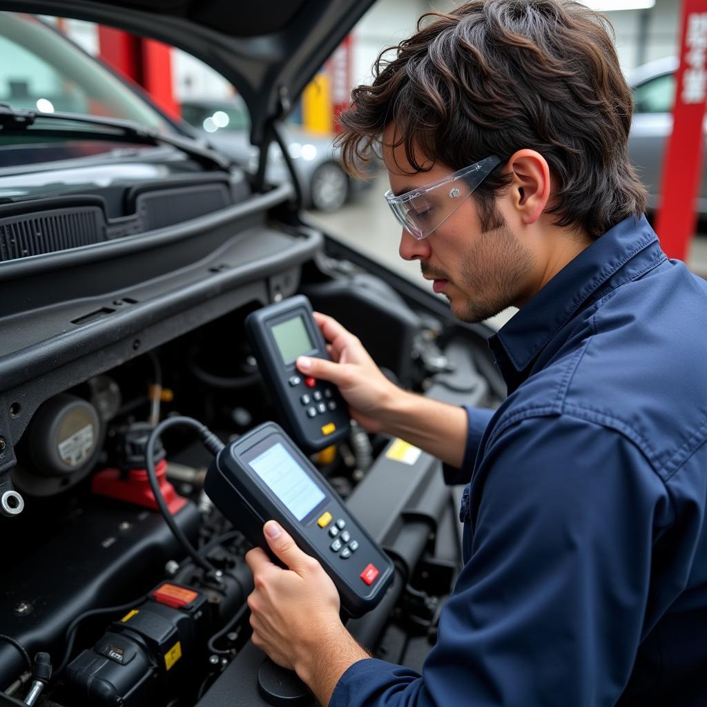 Mechanic Inspecting Car Electrical System