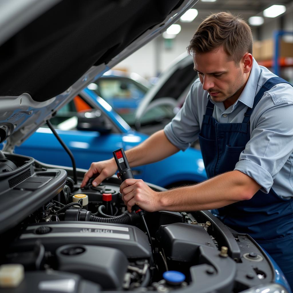 Mechanic Inspecting Car Engine