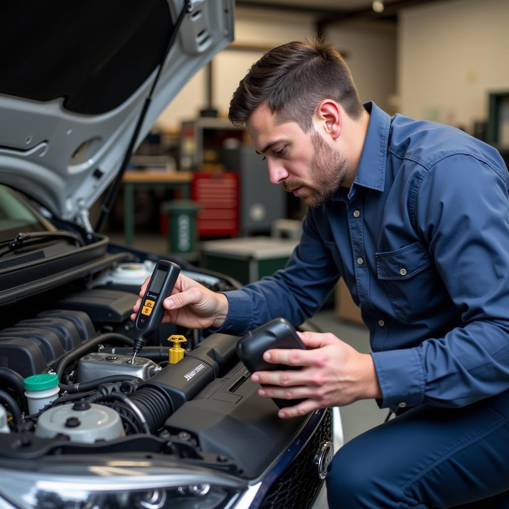 Mechanic Inspecting Car Engine