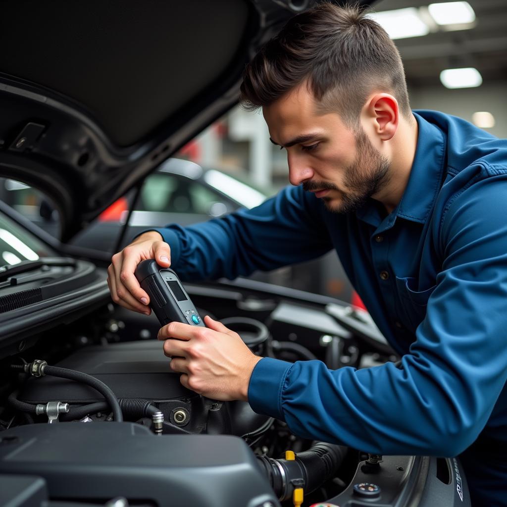 Mechanic Inspecting Car Engine