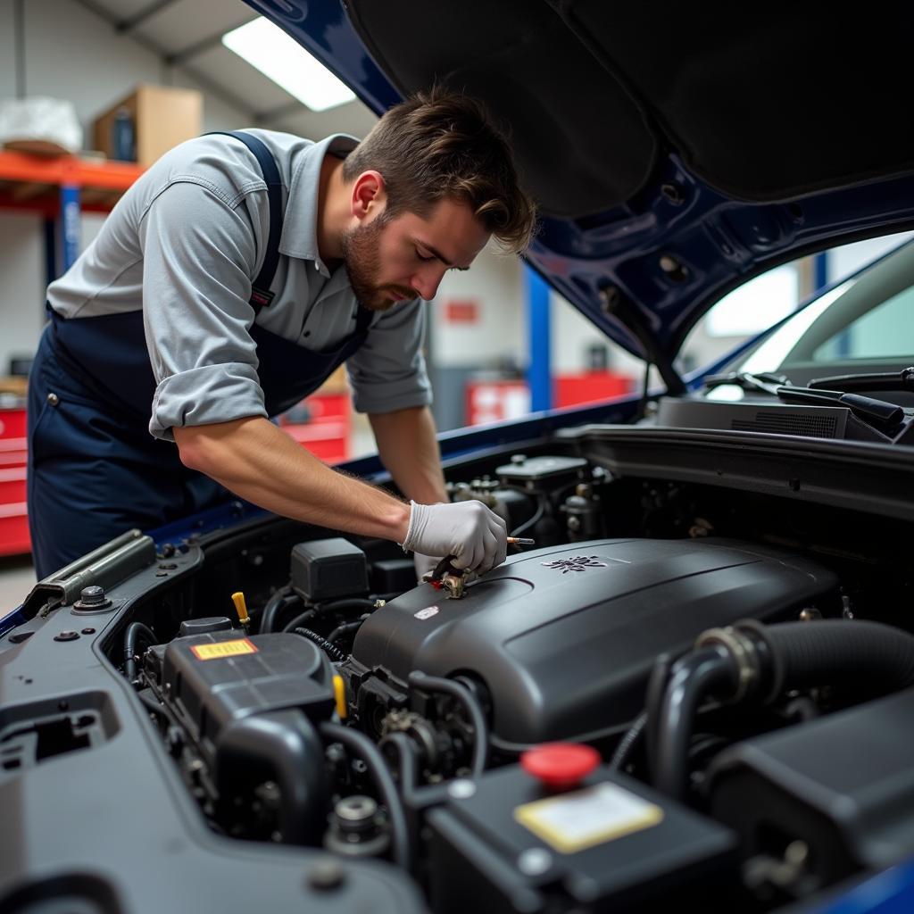 Mechanic Inspecting Car Engine