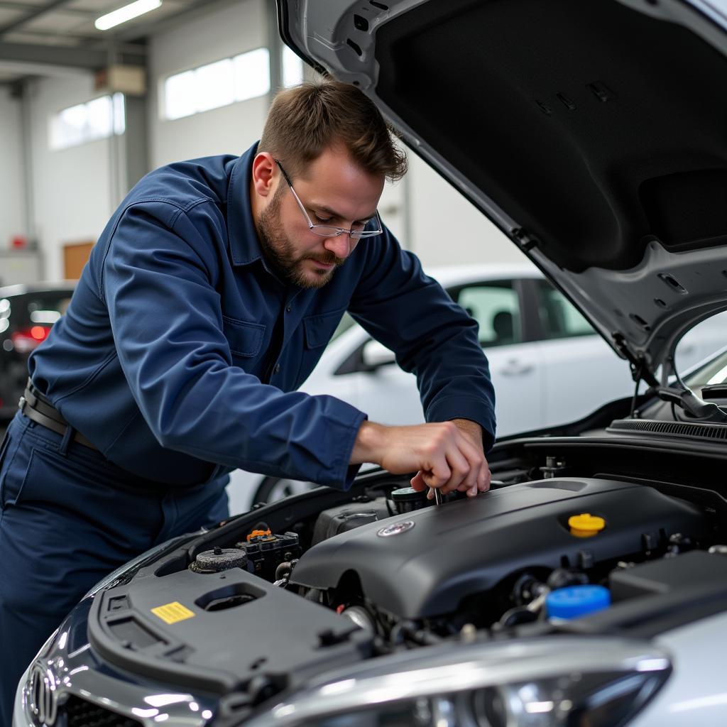 Mechanic Inspecting Car Engine