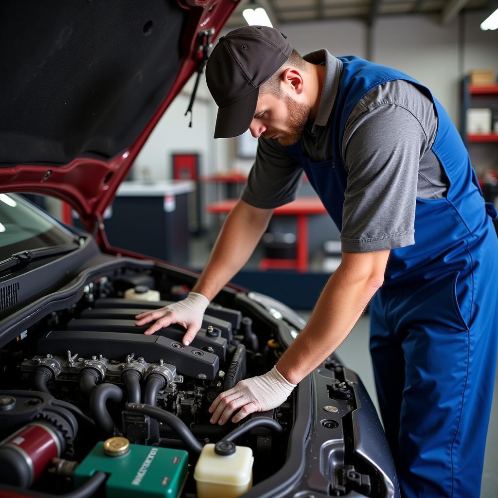 Mechanic Inspecting Car Engine for Repair