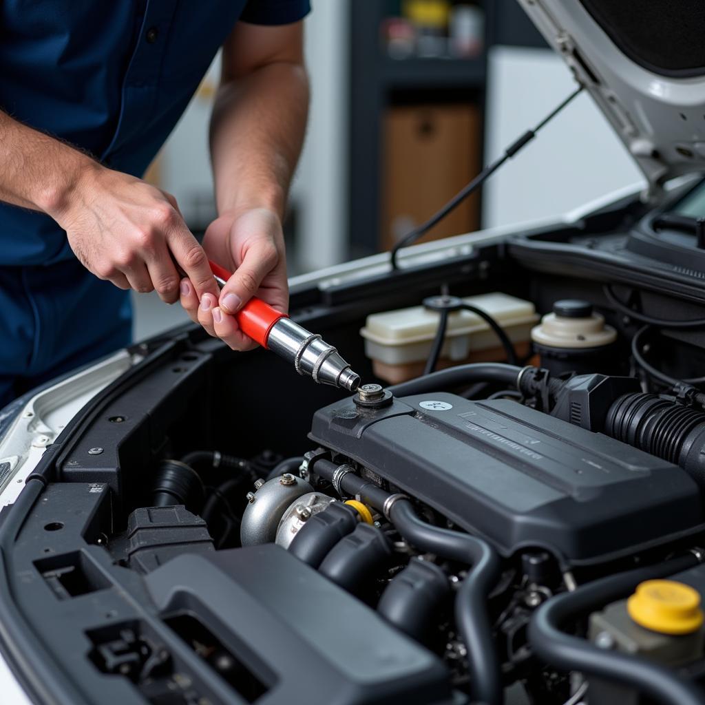 Mechanic Inspecting Car Engine