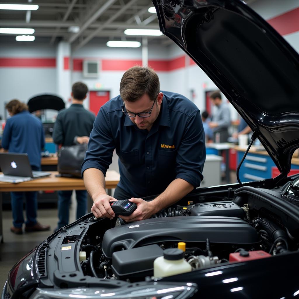 Mechanic Inspecting a Car Engine