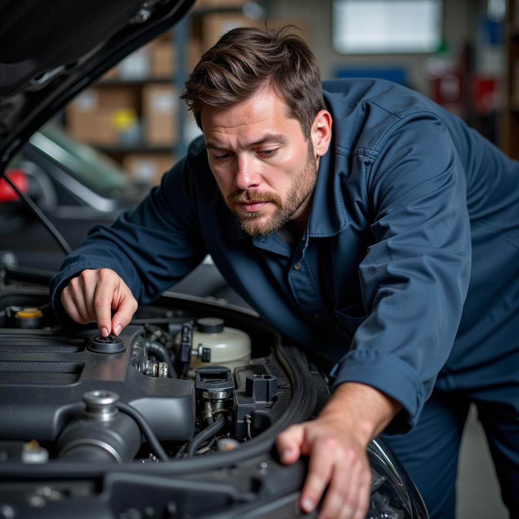 Mechanic Inspecting a Car Engine