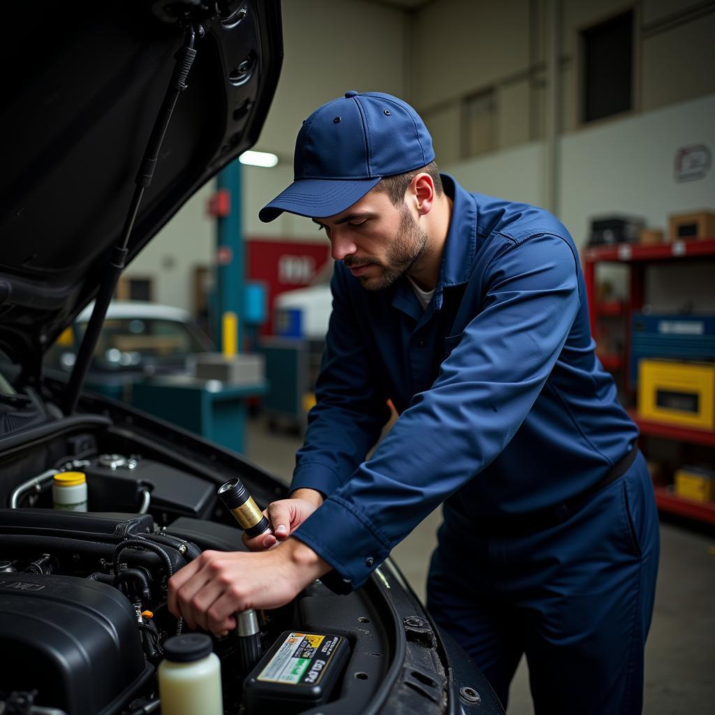 Mechanic Inspecting a Car Engine