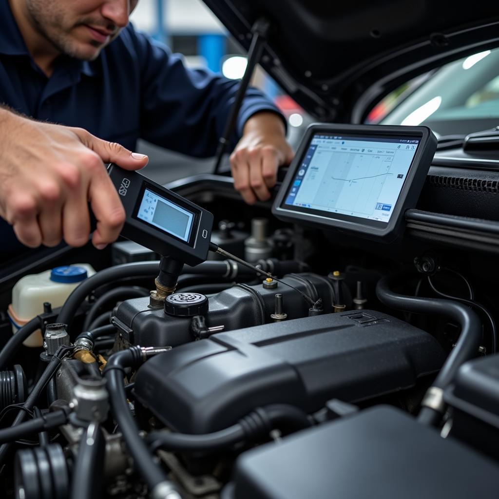 Mechanic Inspecting Car Engine