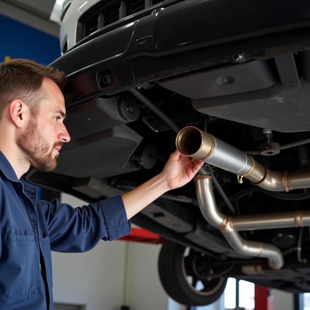 Mechanic Inspecting Car Exhaust System