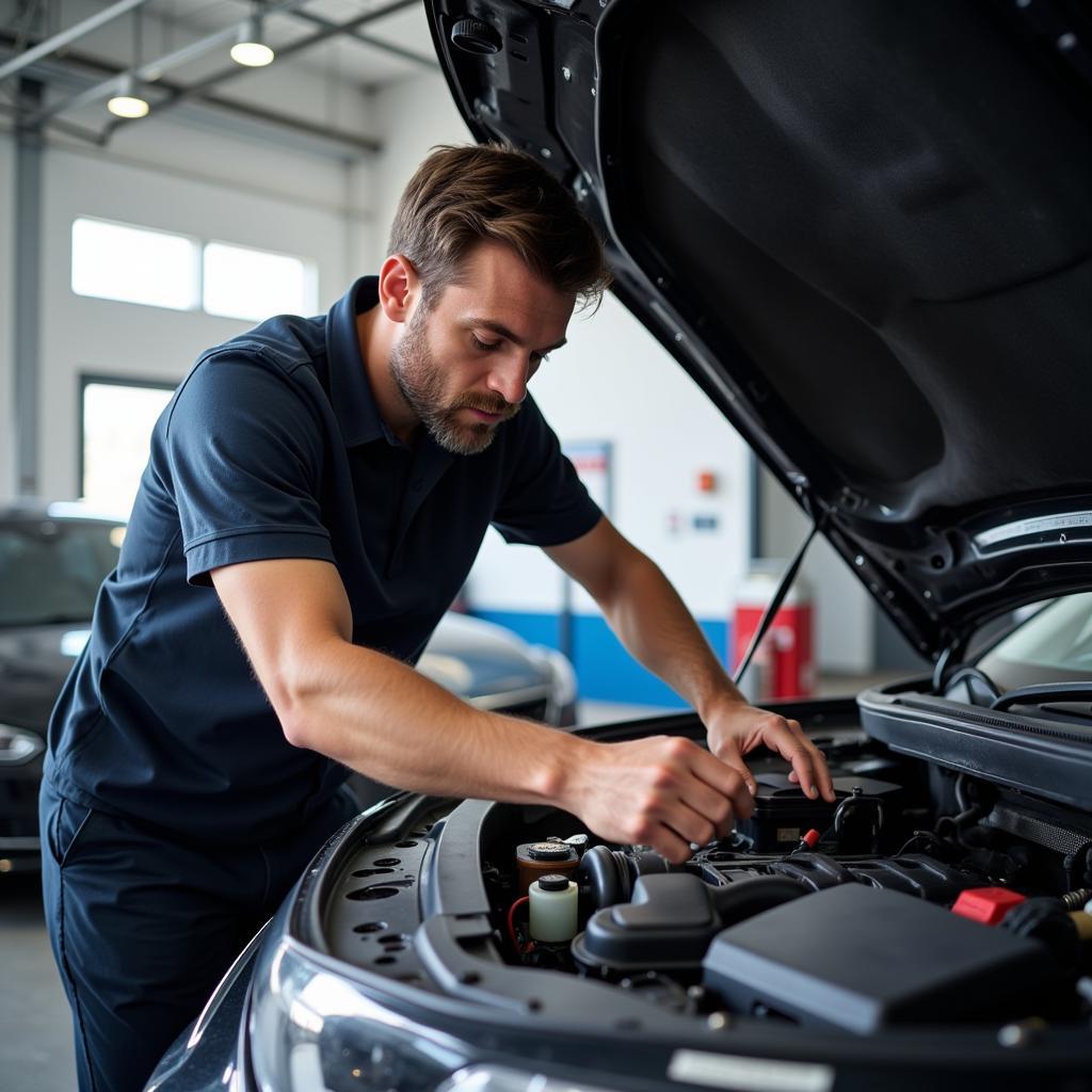 Mechanic Inspecting Car for Maintenance Issues