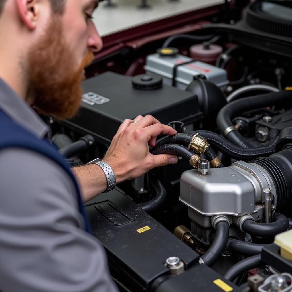 Mechanic Inspecting Car Heating System for Issues