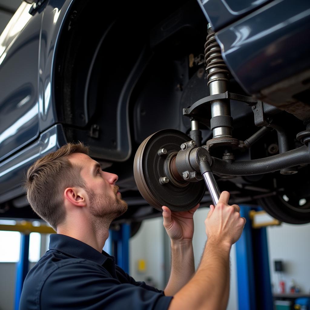 Mechanic Inspecting Car Suspension